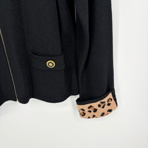 Vintage San‎ Remo by Laura Knits Leopard Print Trim Black Cardigan Size Medium - Picture 5 of 10